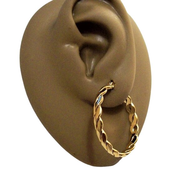 1 1/8 Inch 31mm Hoop Gold Tone Pierced Post Earrings - Picture 5 of 5